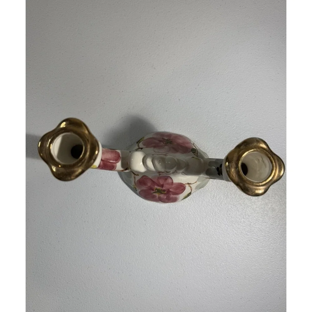 Pereiras Valado Portugal Handpainted White Gold Candle Holder Unique Gift